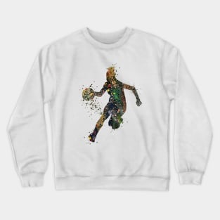 Girl Basketball Dribble Athlete Watercolor Silhouette Crewneck Sweatshirt